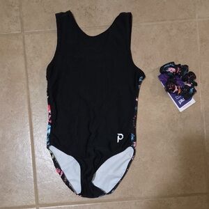 Black One-Piece Swimsuit with Floral Accents